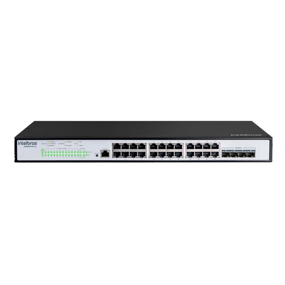 Switch L3 Intelbras S3028G-Pb Lite, 24 Portas Poe, 4 Sfp+