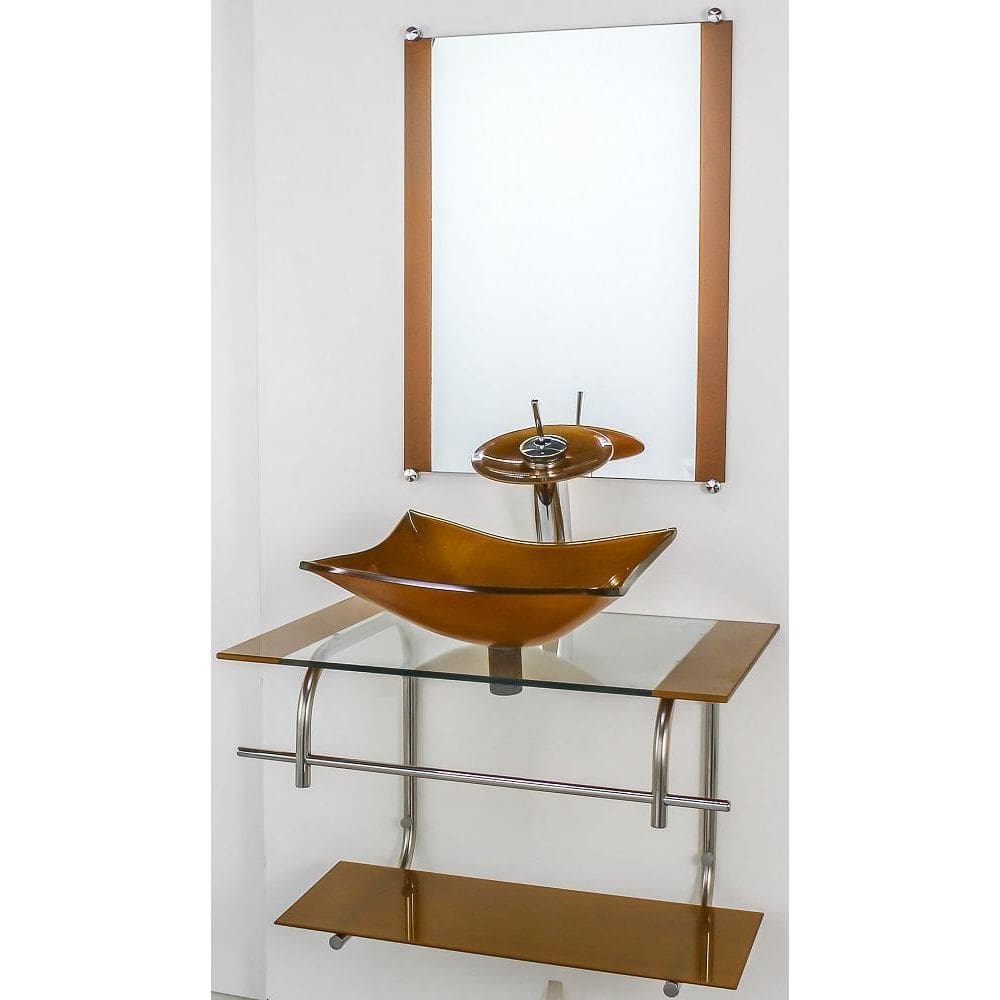 Gabinete De Vidro Banheiro Inox 60Cm Cuba Retangular Dourado