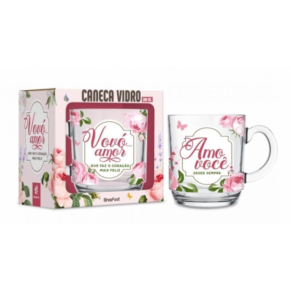 Caneca de Vidro - 300ml - Vovó Amo Você - Brasfoot