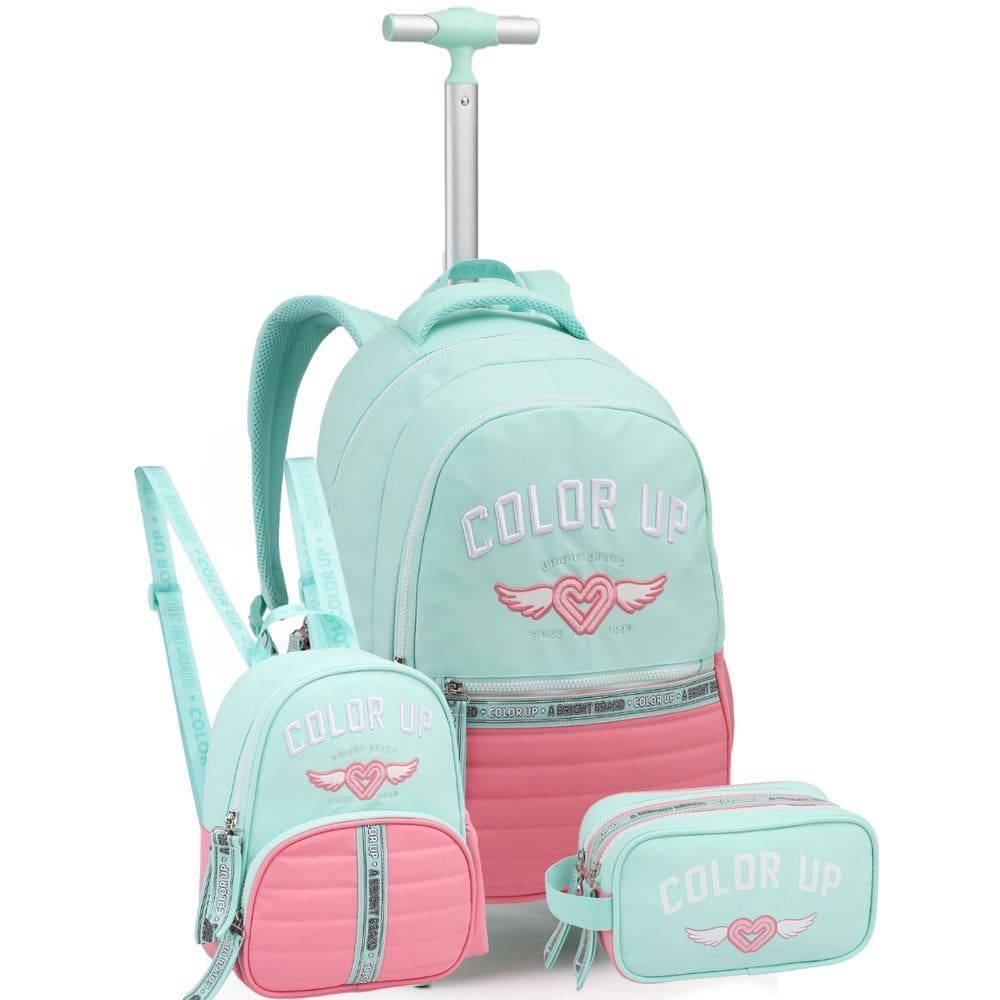 Kit Mochila De Roda 18” Color Up Estojo E Lancheira Térmica