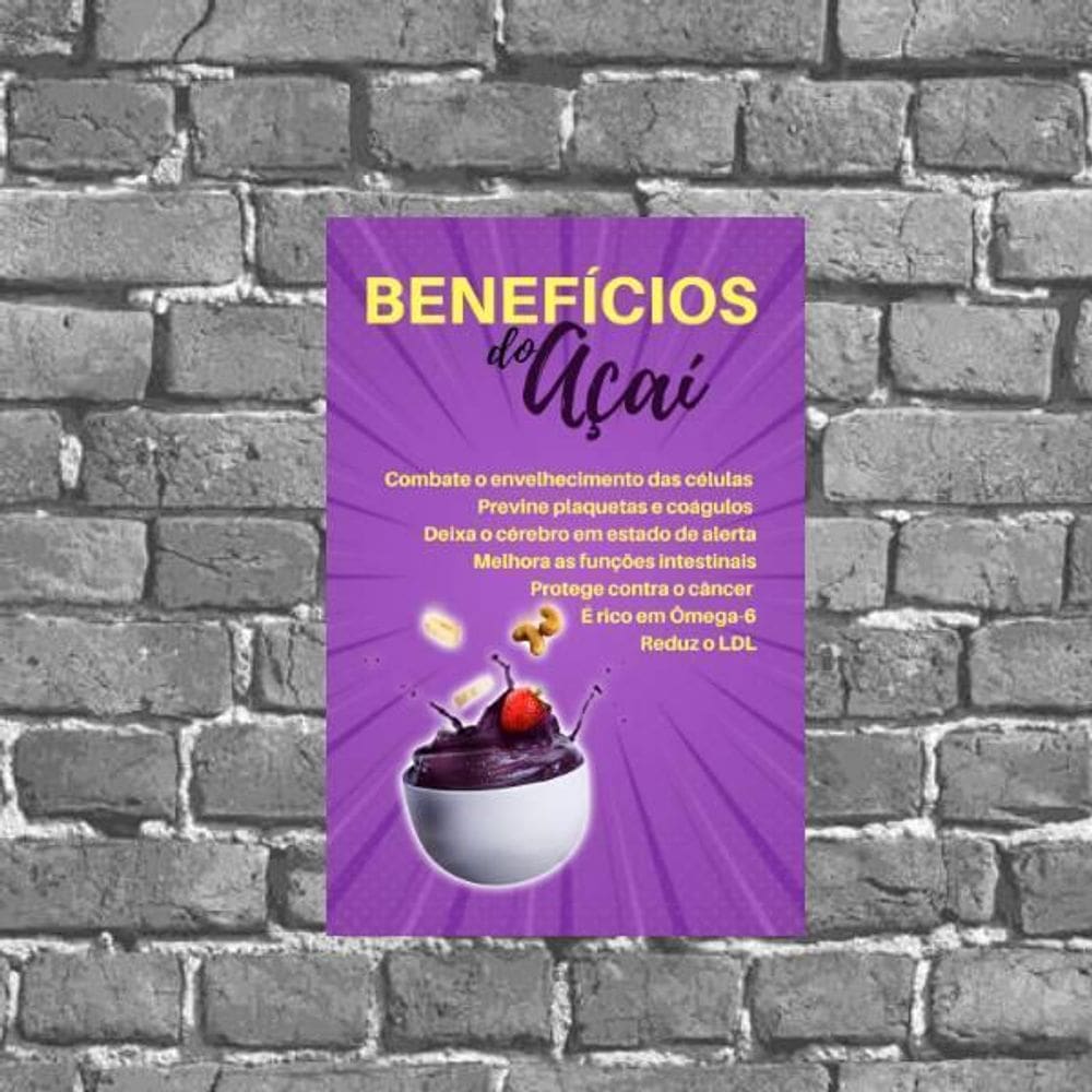 Placa Decorativa Benefícios Do Açaí 18X27Cm
