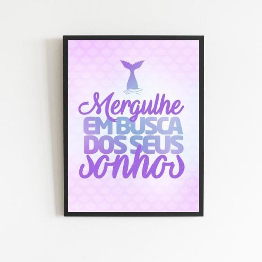 Quadro Sereia Busque Seus Sonhos 24X18Cm - Com Vidro Preta