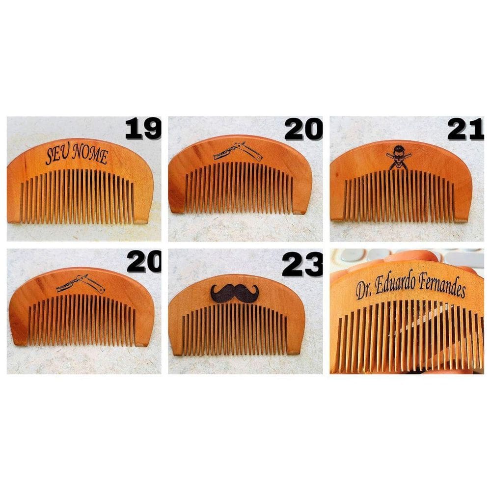 Pente De Bolso De Madeira Curvo Barba Cabelo Bigode Gravação