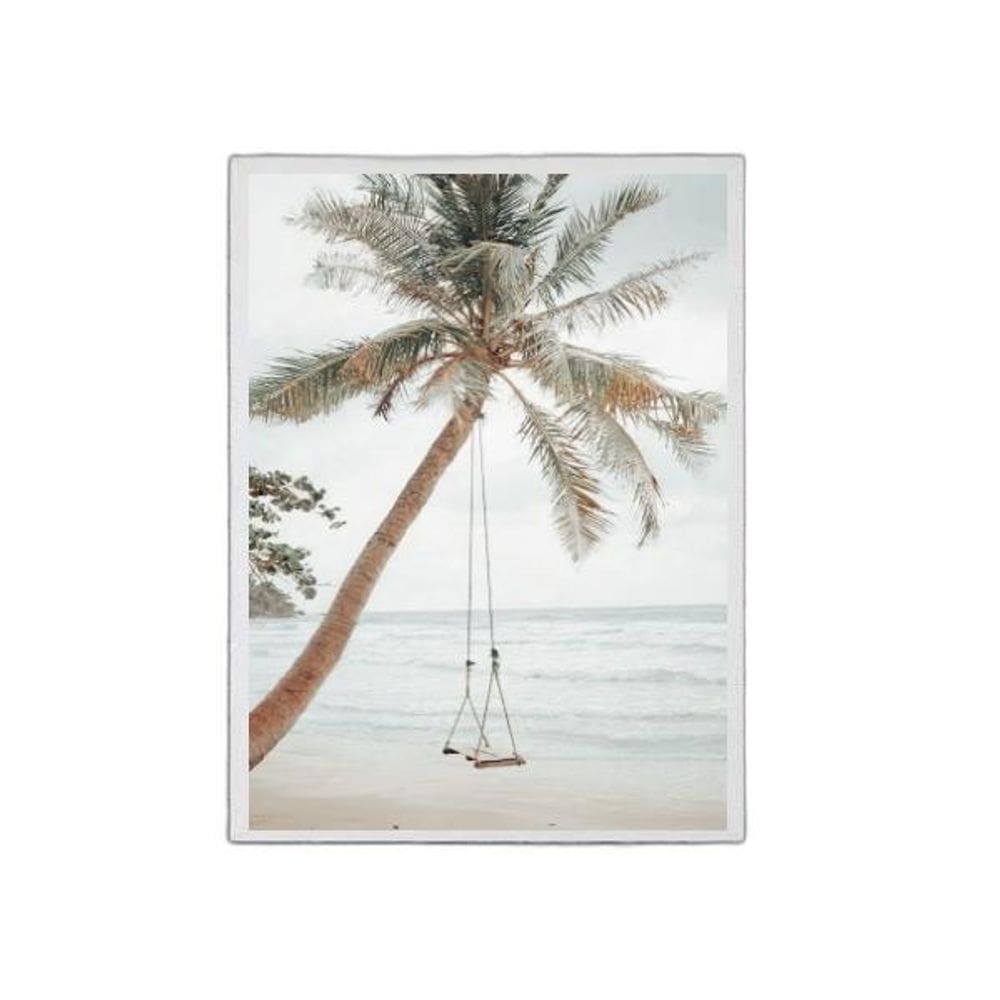 Quadro Praia Coqueiro Balanço 24X18Cm Madeira Branca