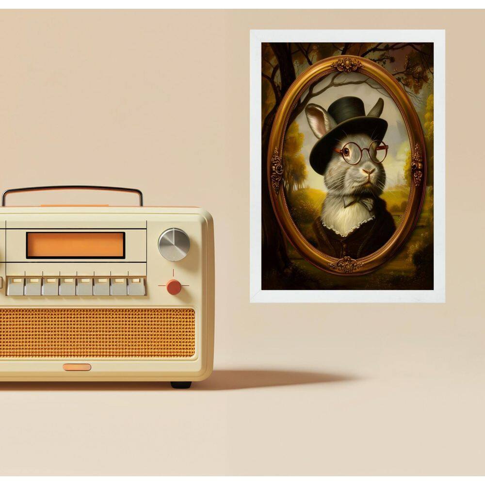 Quadro Decorativo Coelho - Retrato Antigo 33X24Cm - Vidro