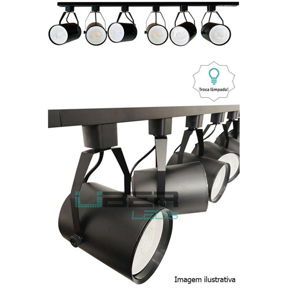 Kit Trilho Eletrificado 1M Preto 4 Spot Par30 Led Amarela