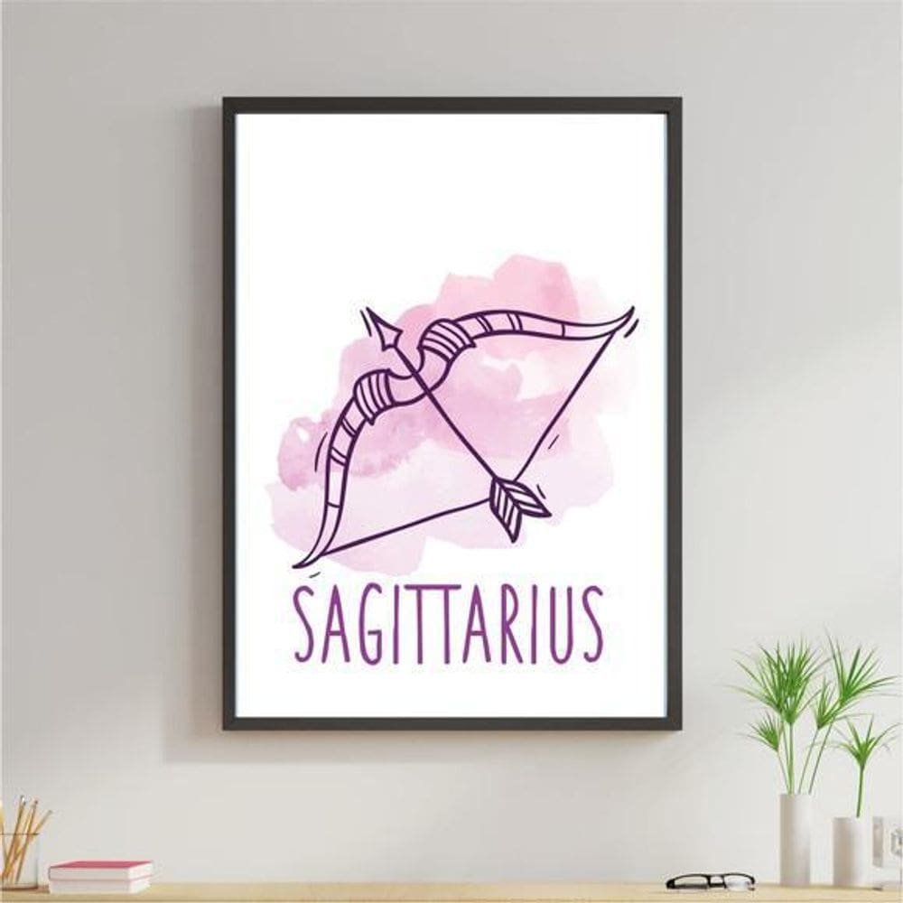 Quadro Decorativo Signos Aquarela - Sagitário 34X23Cm - Moldura Branca