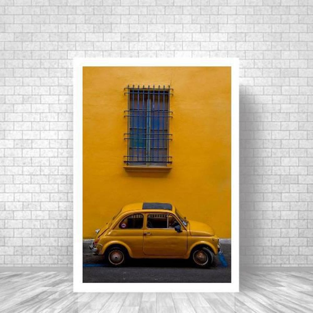 Quadro Decorativo Fotografia Carro Retrô Amarelo 45X34Cm