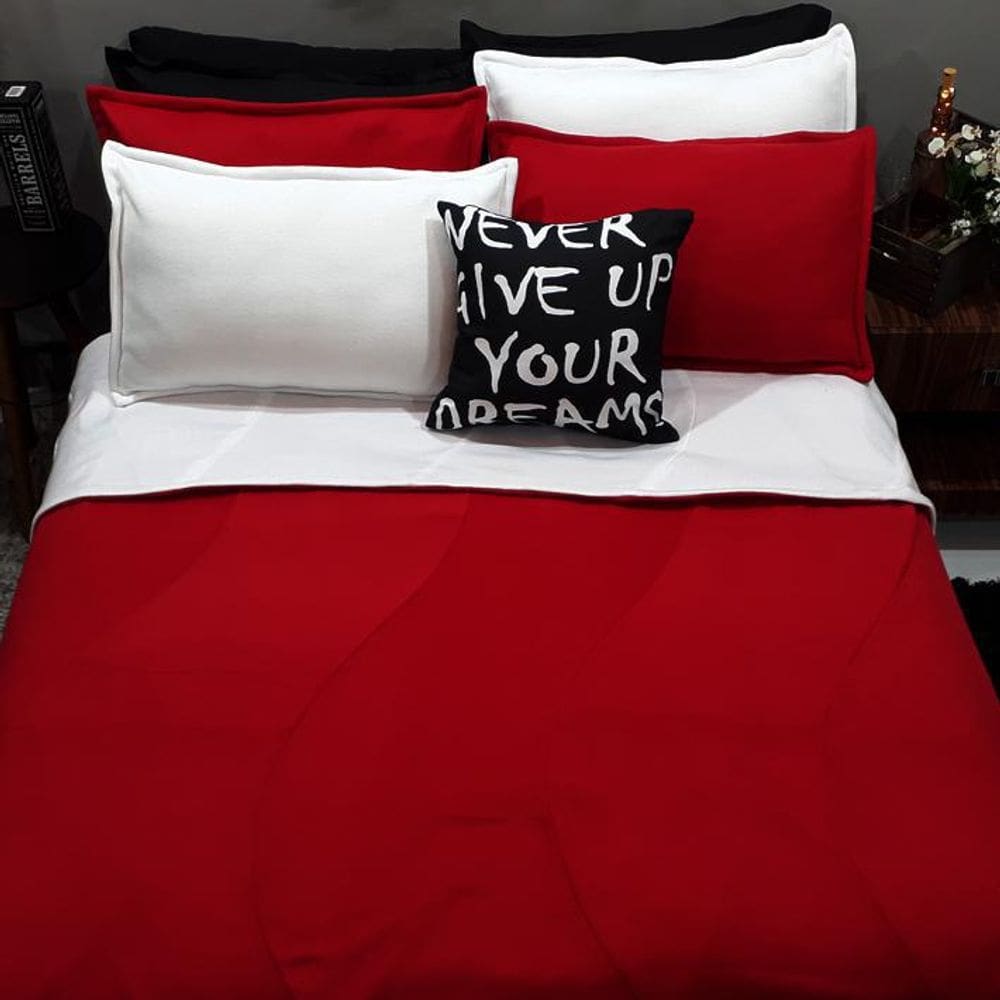 Jogo Cama Casal Super King 9 Un Tricolor Cobertor Vermelho