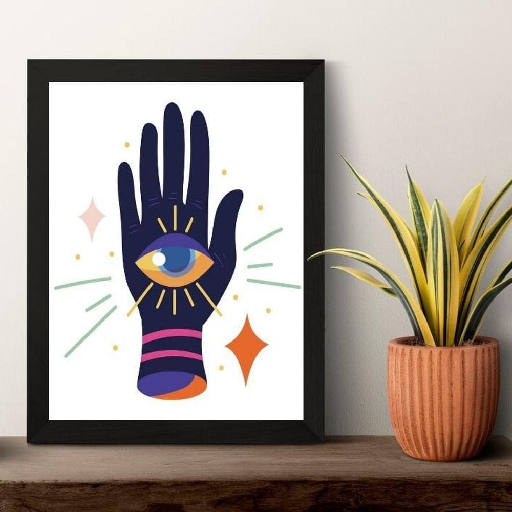 Quadro Esotérico Olho Grego Com Mão 45X34Cm