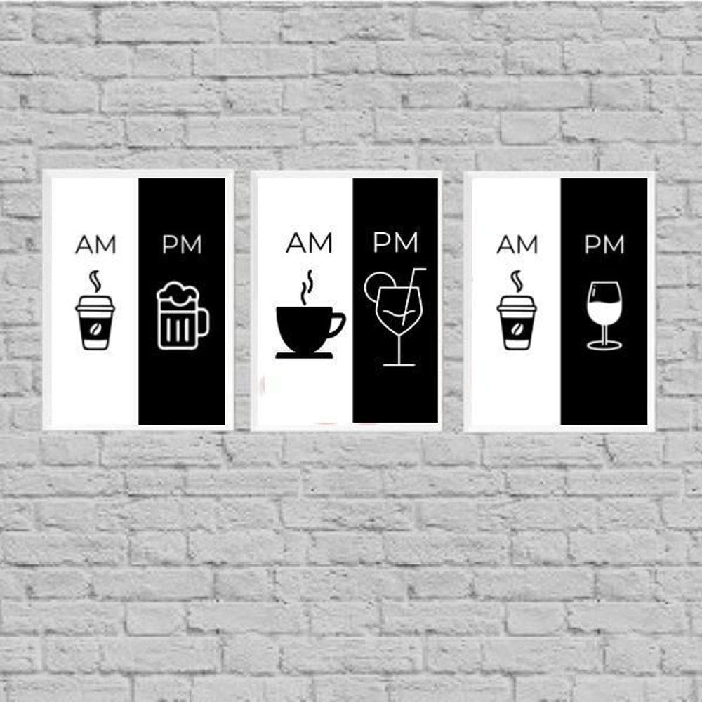 Kit 3 Quadros Café Bebidas Alcóolicas- Am Pm 45X34Cm
