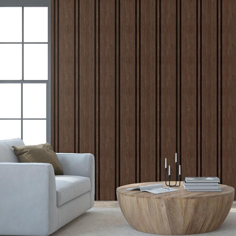 Papel De Parede Ripas De Ipê Marrom Lavável Adesivo Escuro