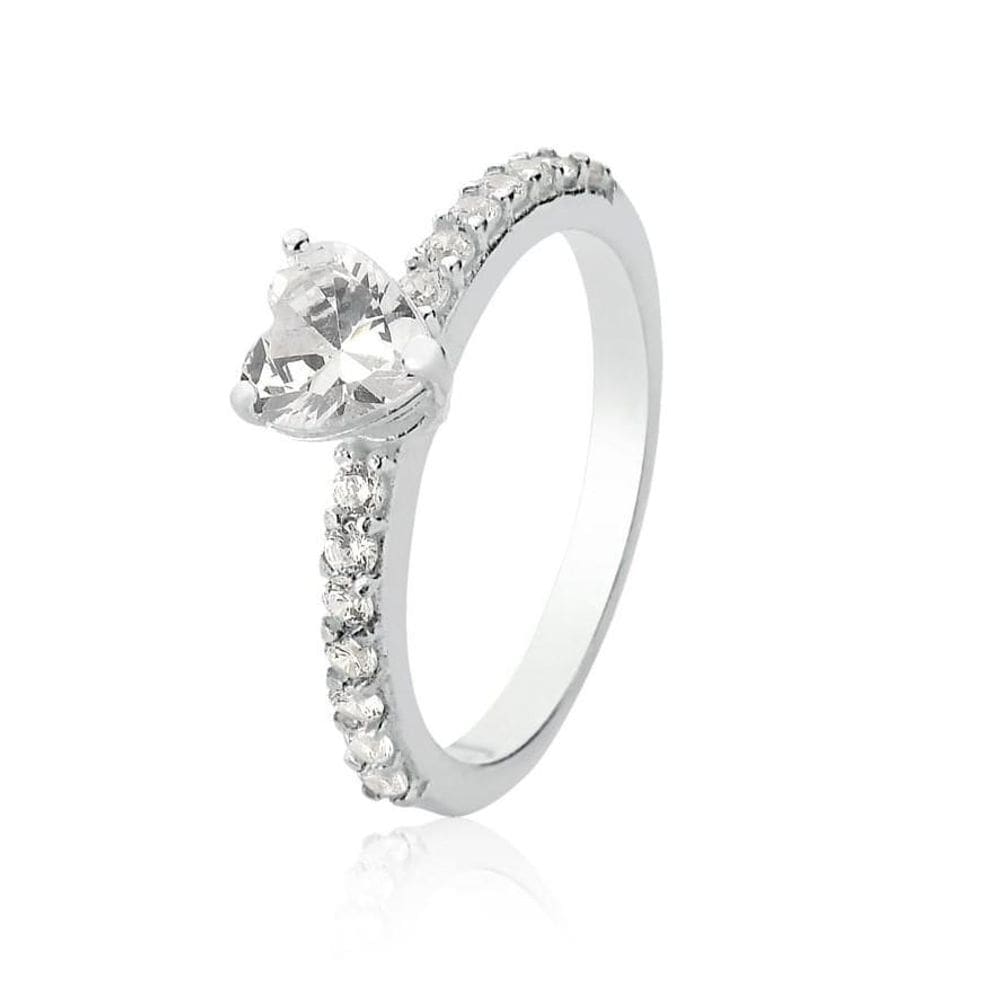 Anel Prata 925 Aparador Solitário Coração Cravejado - Tam.22