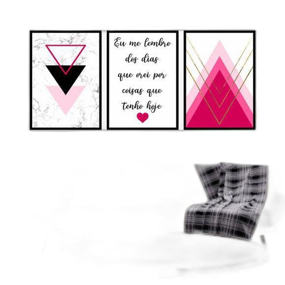 Kit Quadro Decorativo Eu Me Lembro Rosa 45x34cm 3 Peças