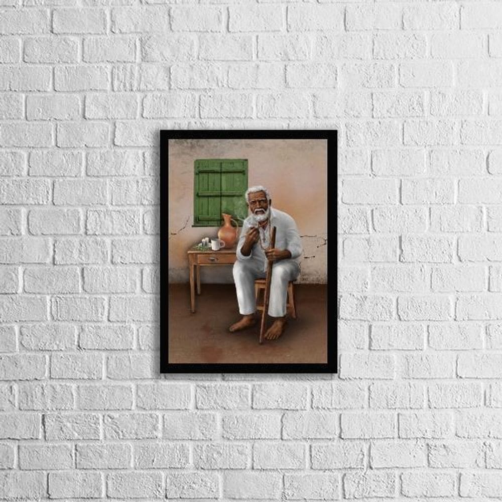 Quadro Umbanda Preto Velho 45X34Cm Moldura Preta