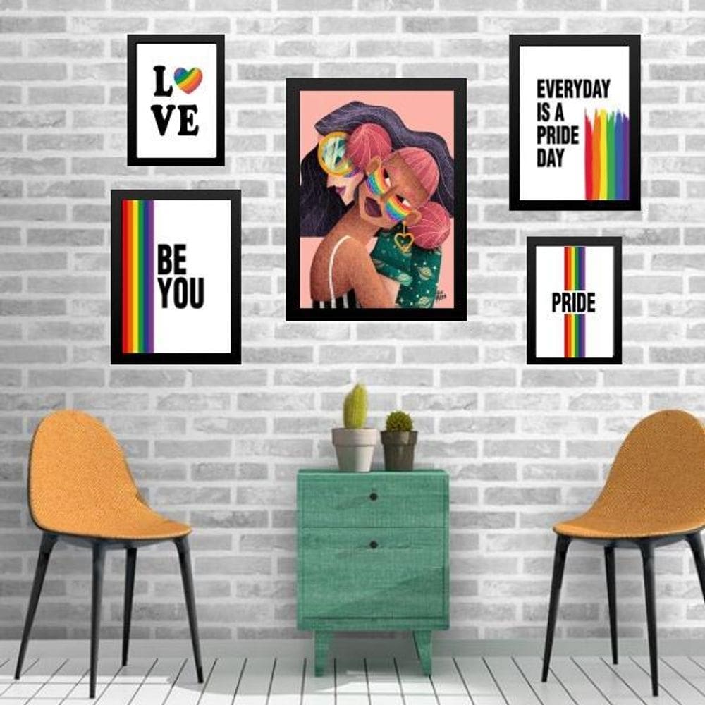 Composição 5 Quadros Lgbt - Lésbicas - Com Vidro
