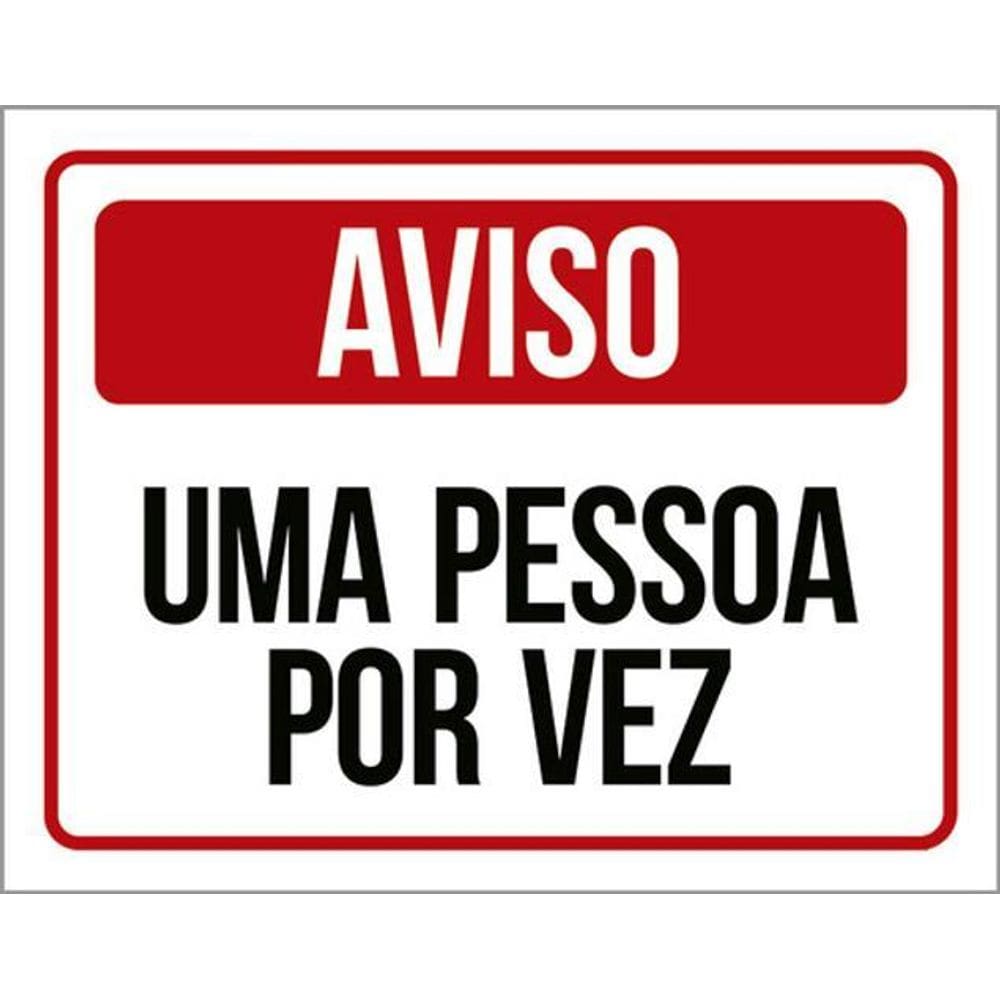 Kit 3 Placas Sinalização - Aviso Uma Pessoa Por Vez Vermelha