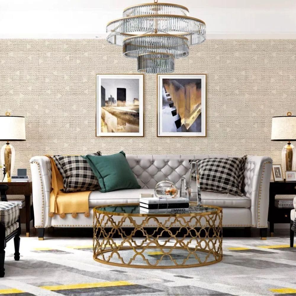 Papel de Parede Geométrico Bege e Dourado - ESS1031