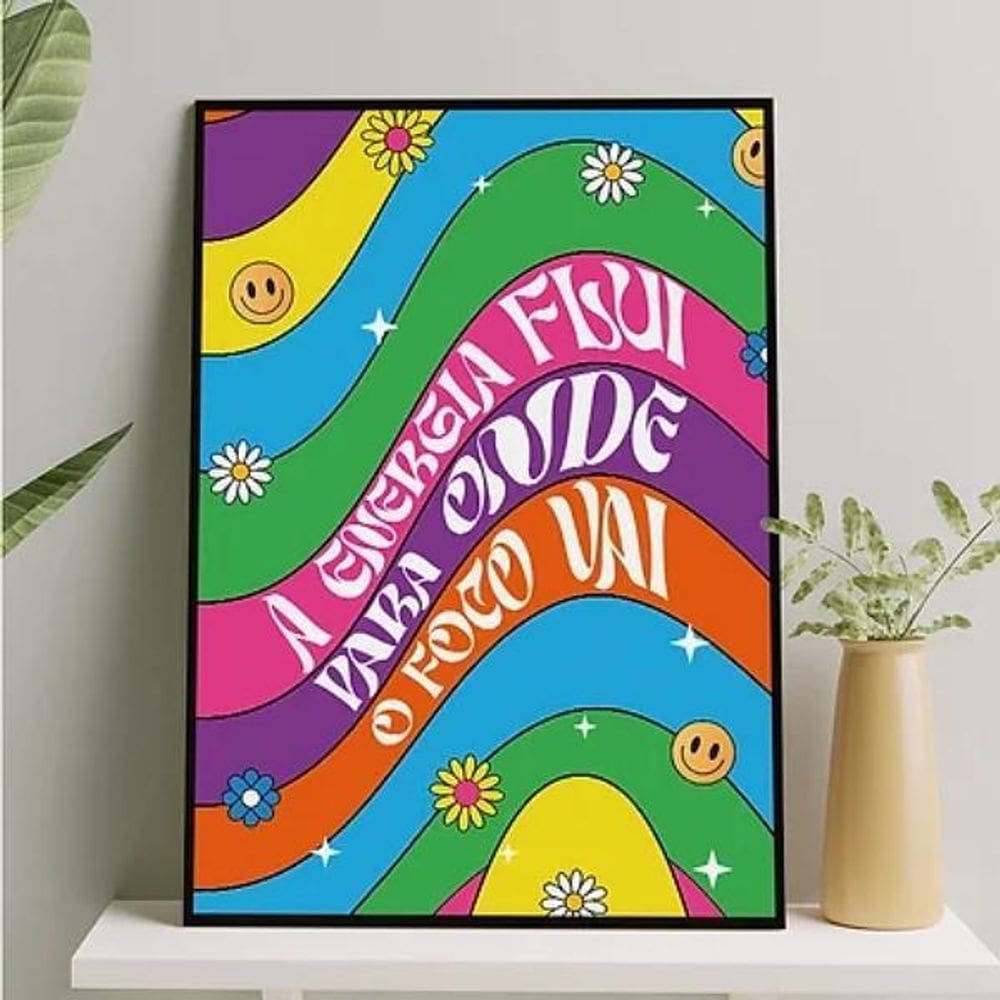 Quadro A Energia Flui Onde A Atenção Vai 33X24Cm Vidro Preta