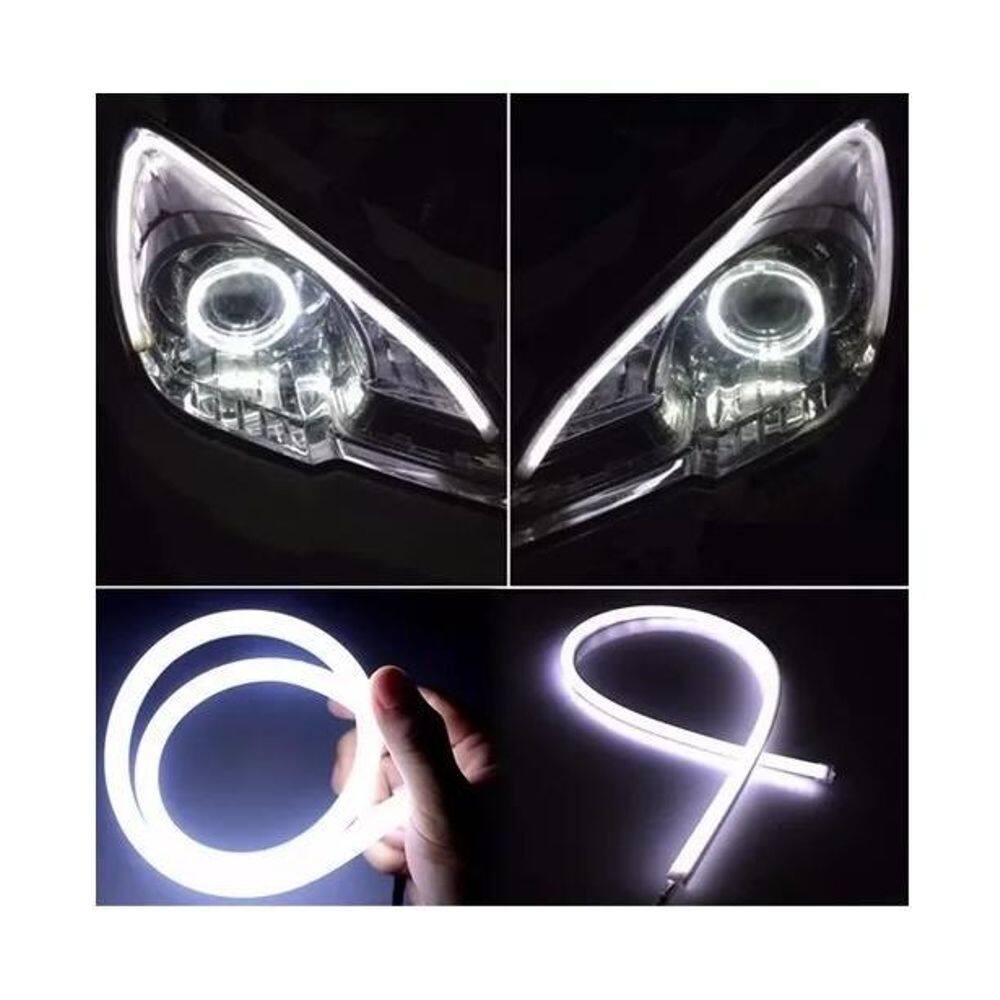 Par Fita Barra Led Neon 12V Para Farol 40Cm Branca