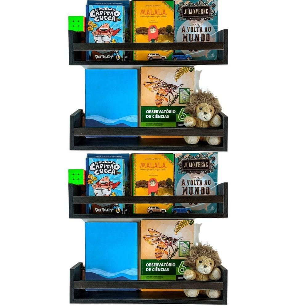 Kit Nichos Revisteiros Infantil Parede Prateleira Preta