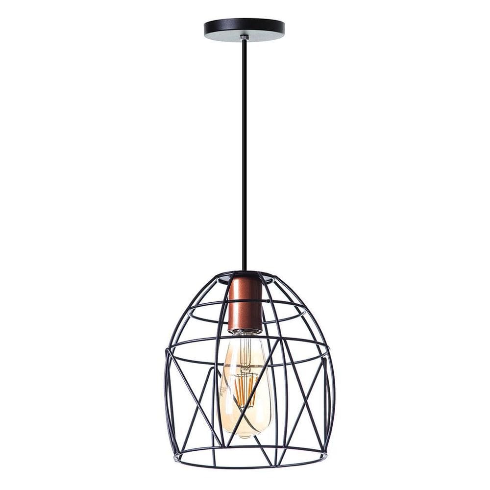 Lustre Pendente Interno Aramado Bala 23Cm Preto