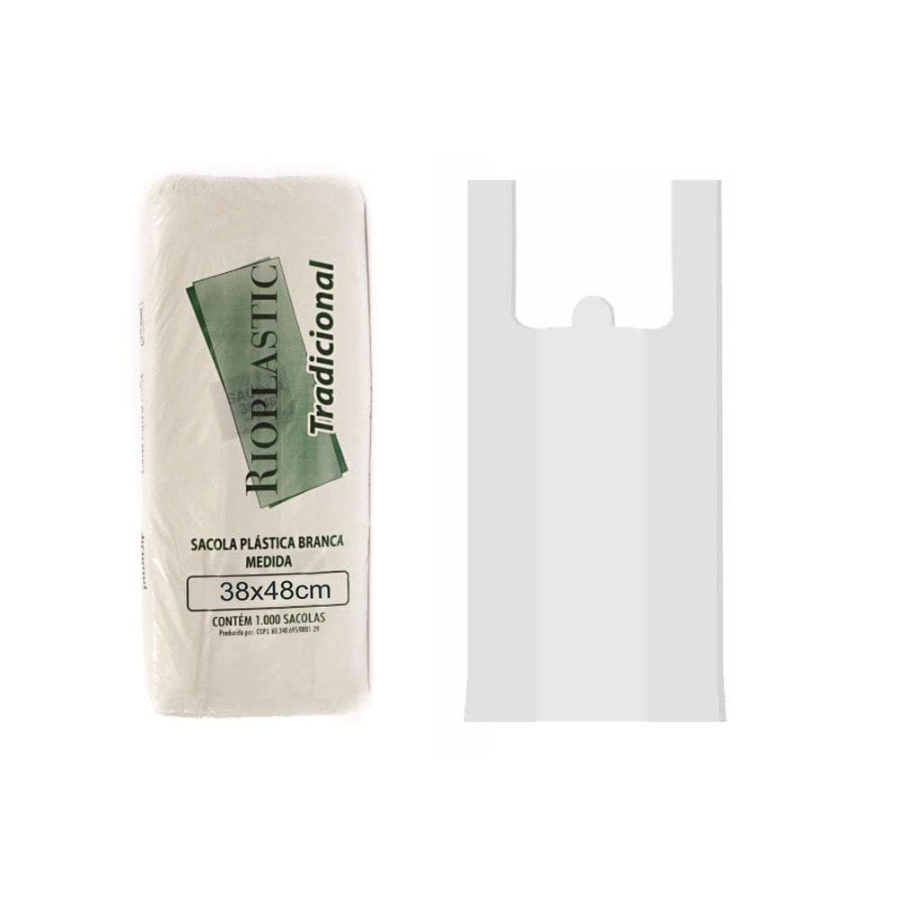 Sacola Plástica Média Branca 38X48Cm - Rioplastic C/1000