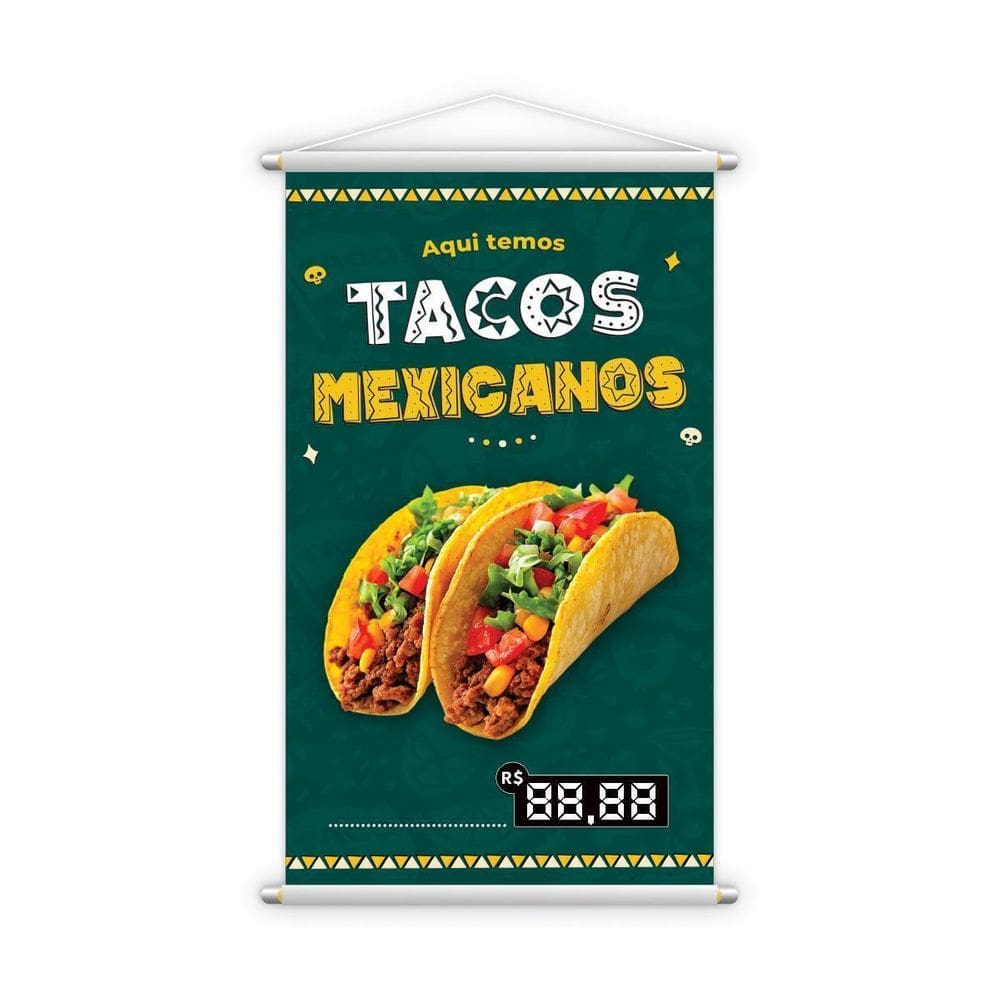 Banner Aqui Temos Tacos Mexicanos Lanches 120X60Cm