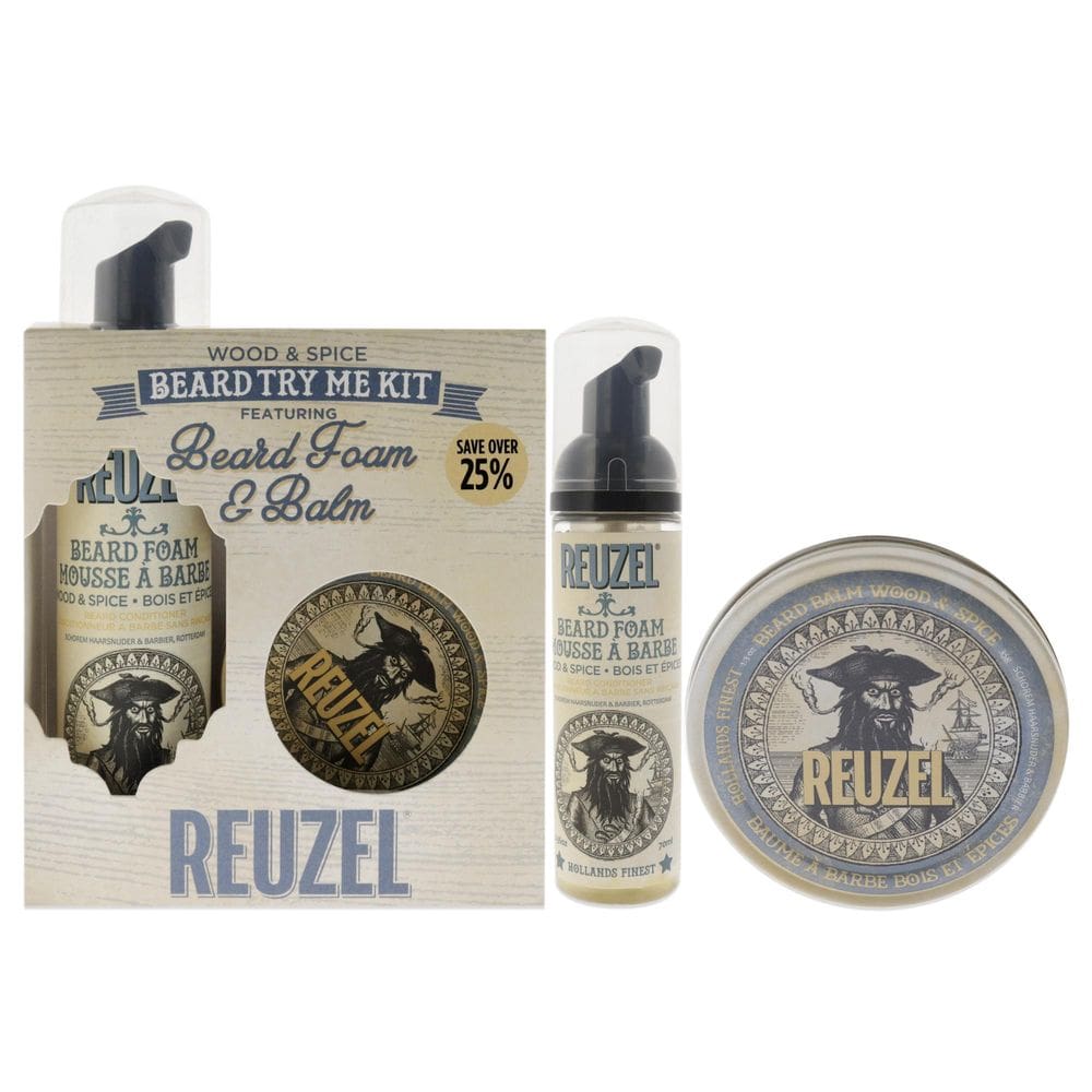 Kit Beard Try Me Reuzel Wood and Spice para homens com bálsamo 35g