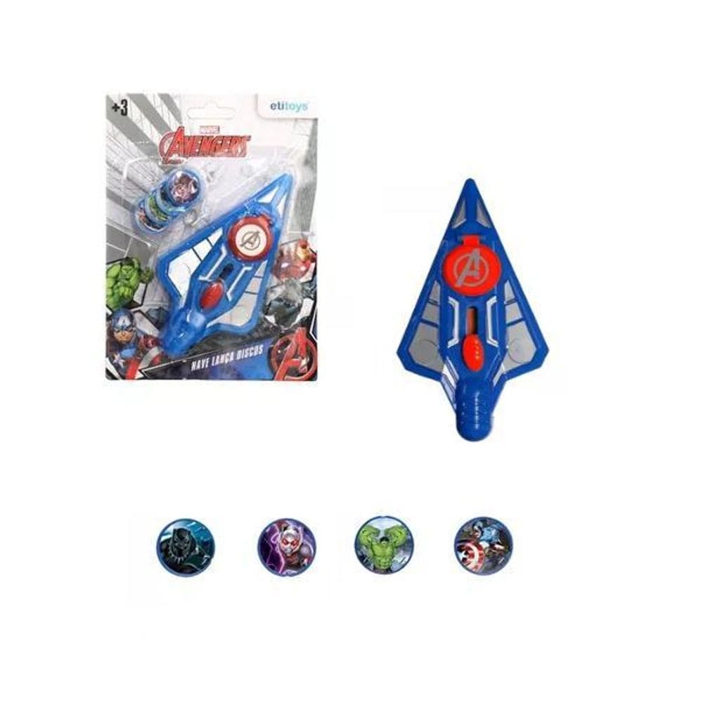 Brinquedo Nave Lança Disco Dos Vingadores Azul Com 4 Discos