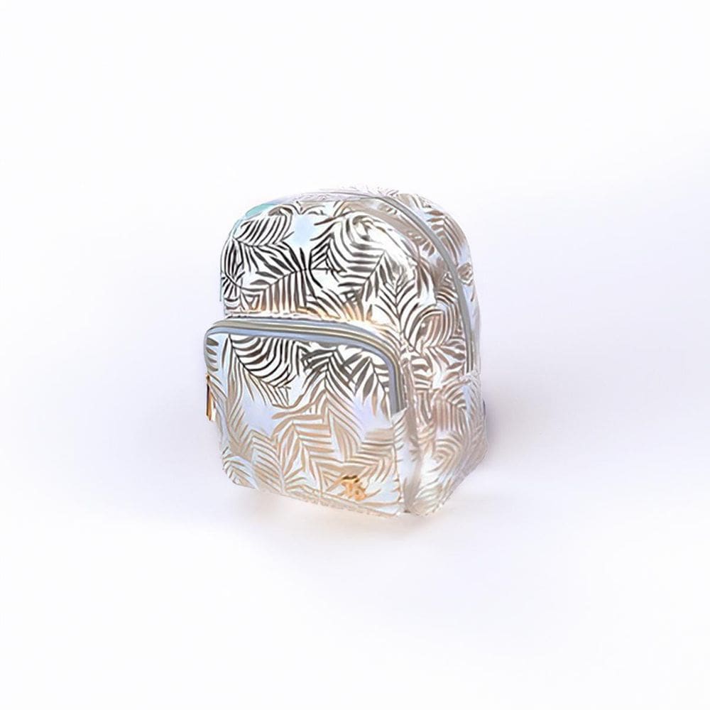 Mochila Costas Feminina Brilhosa Folhas Passeio Cor:Branco