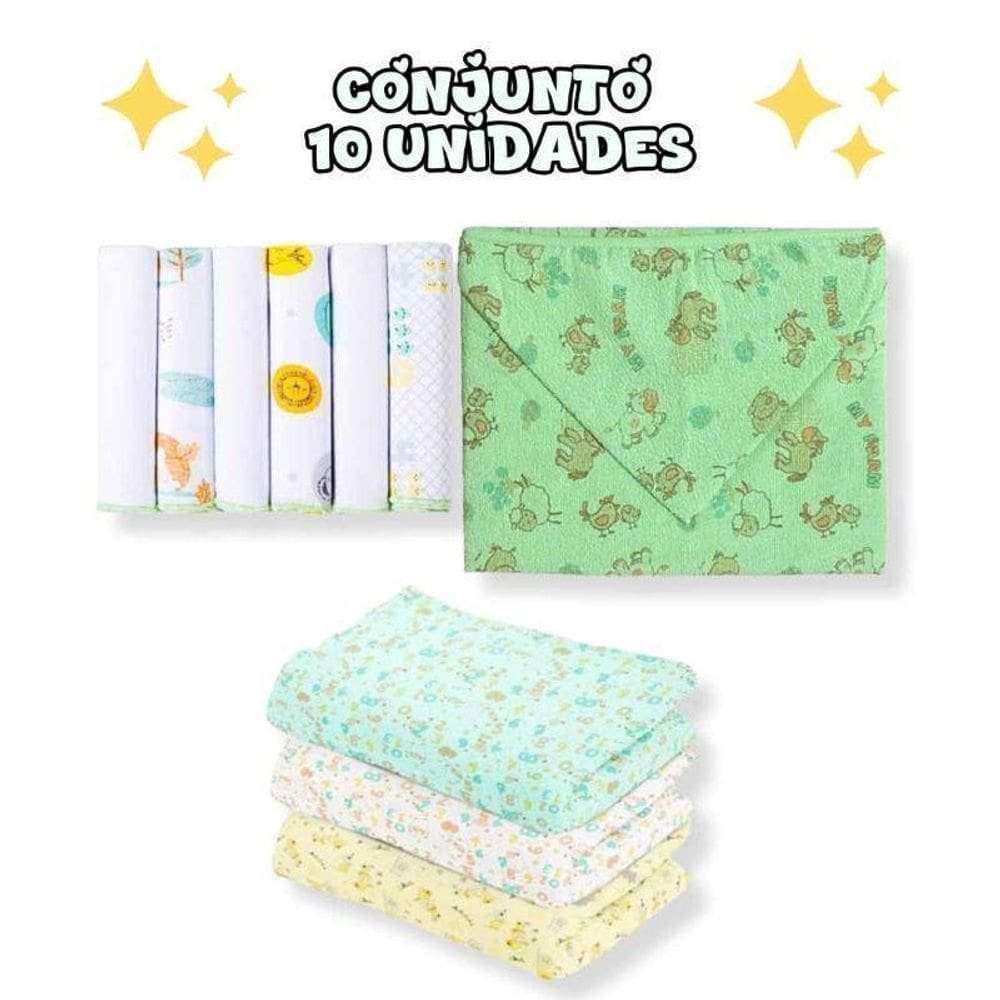 Kit 10Pçs Neutro Cueiro G+ Pano De Boca + Toalha De Banho