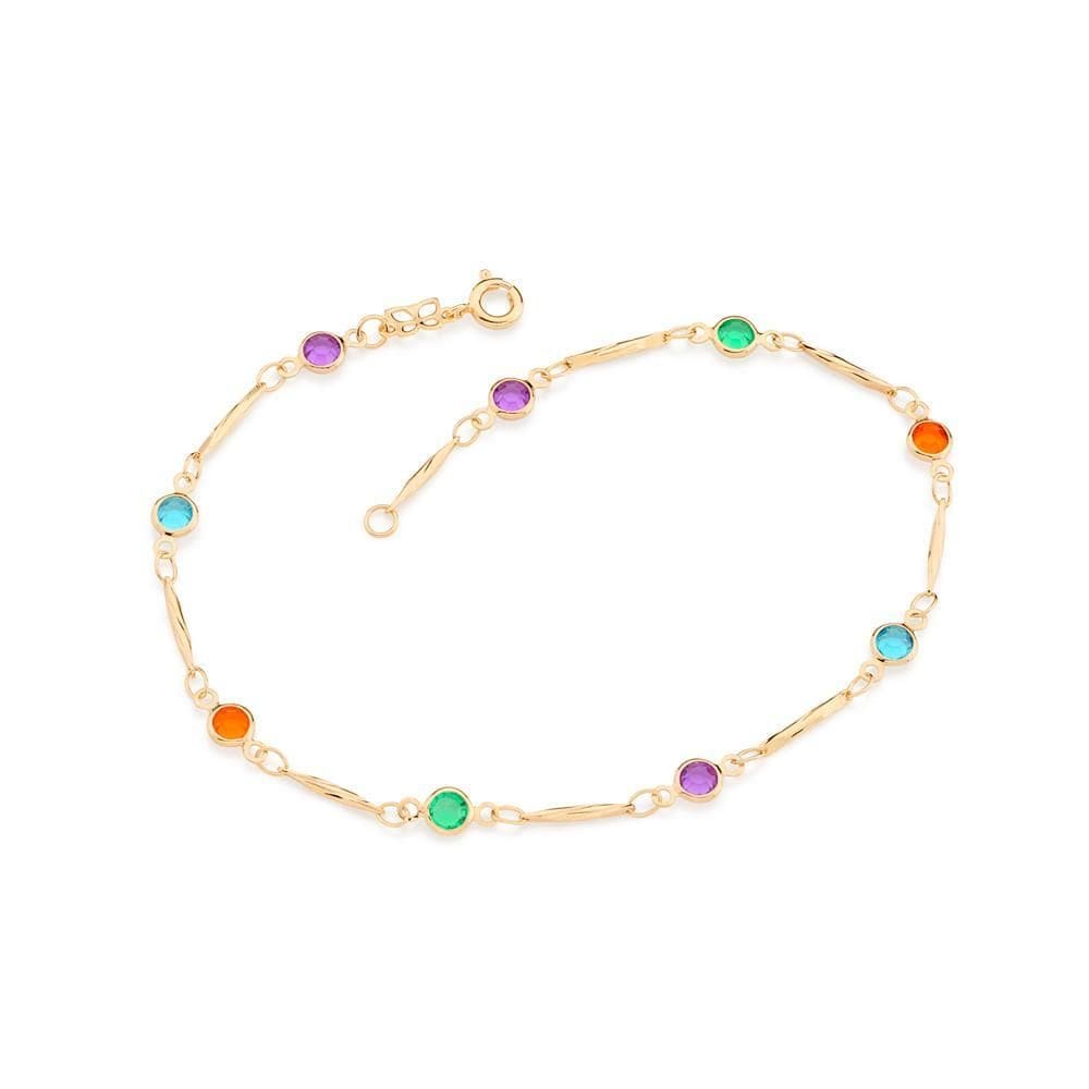 Tornozeleira Rommanel Ouro 18K C/ Cristais Redondos 4,0Mm