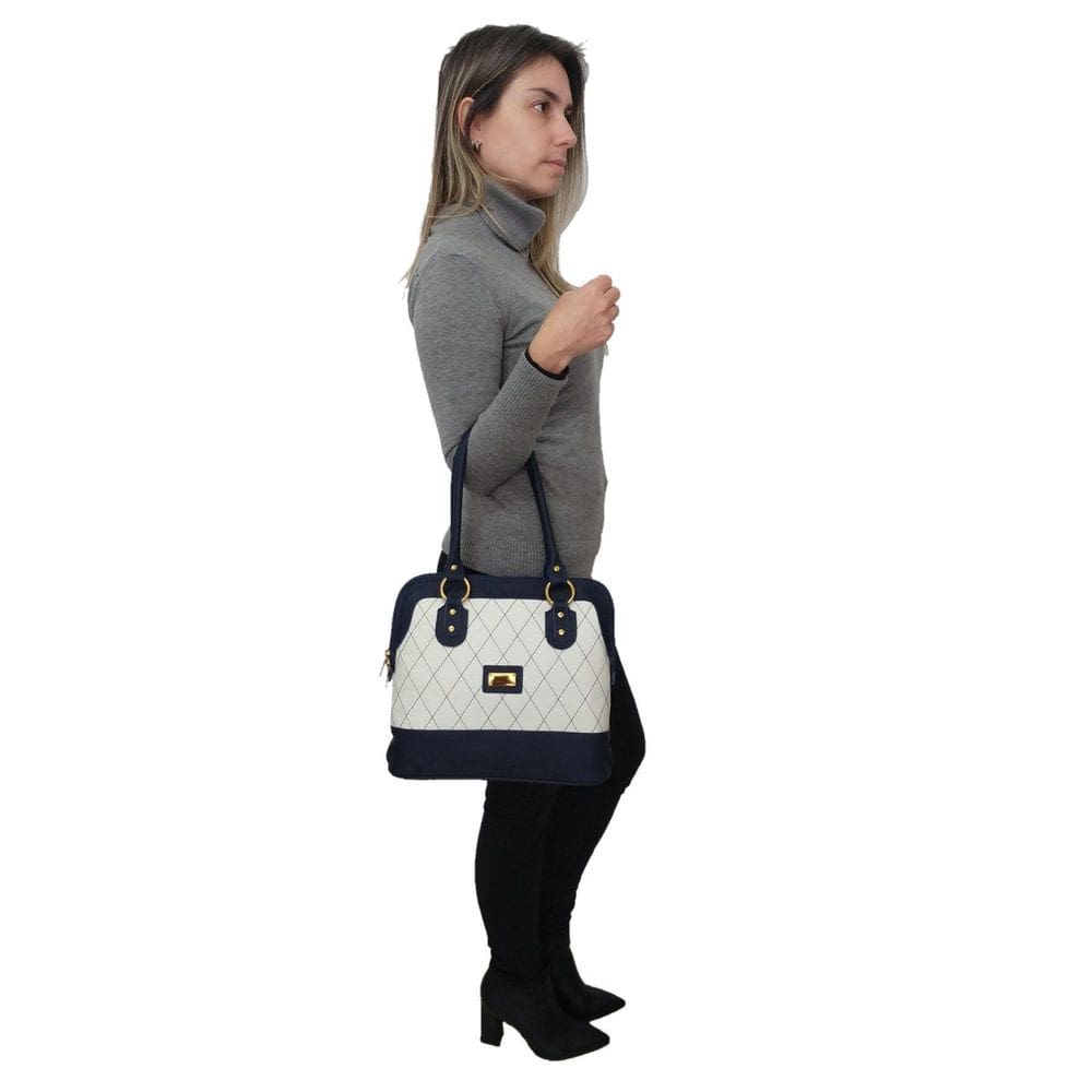 Bolsa Sacola Topgrife Shopper Couro Azul Marinho E Branco
