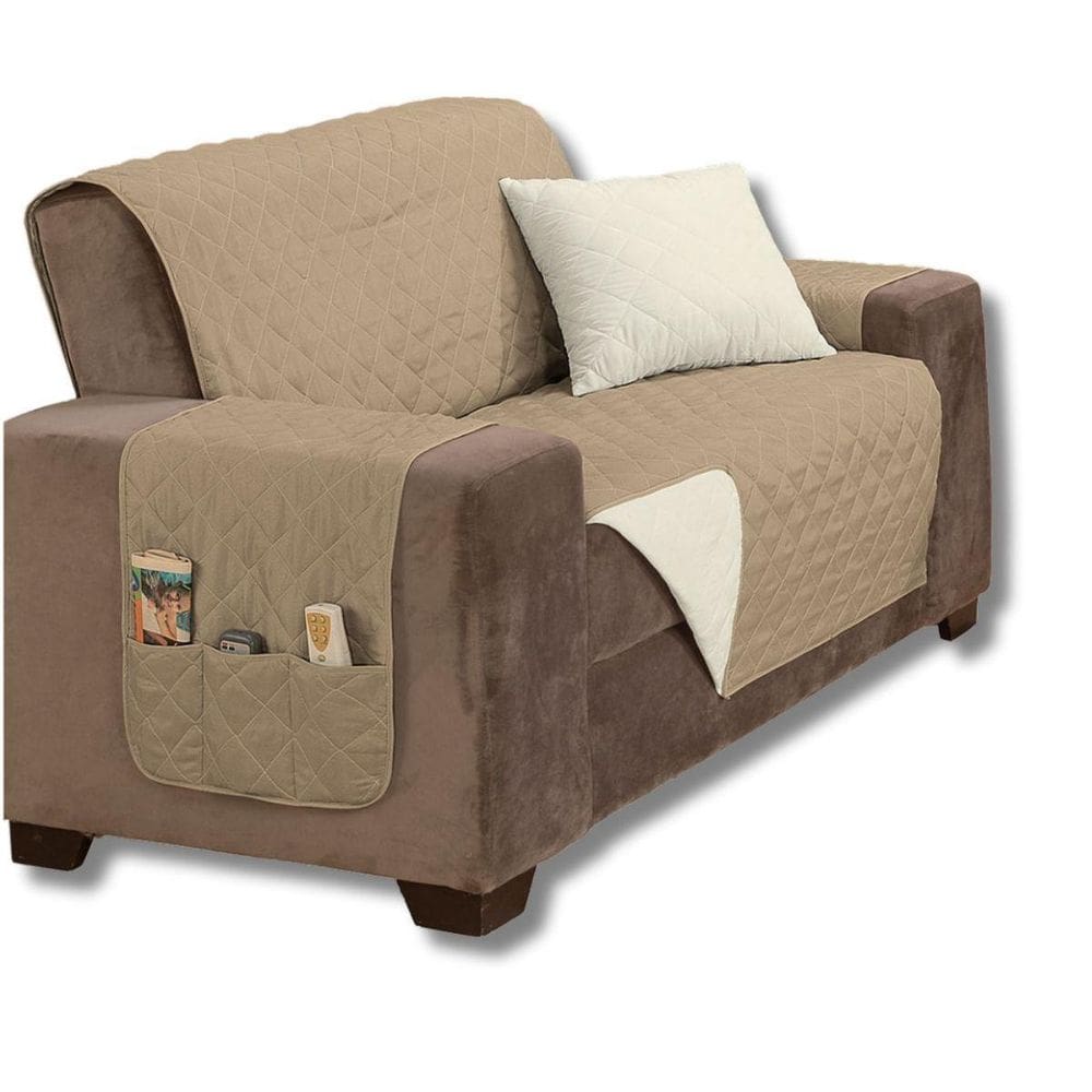 Capa De Sofá 2 Lugares Manu Matelada Dupla Face Com Bolsos