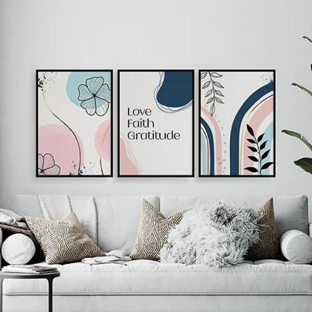 Kit 3 Quadros Love Faith Gratitude 33X24Cm - Com Vidro Preta