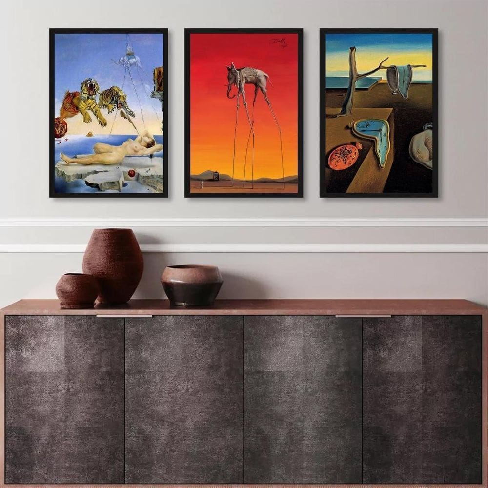 Kit 3 Quadros Obras De Salvador Dalí 33X24Cm - Com Vidro