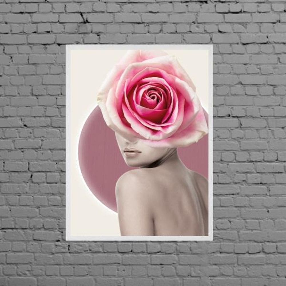 Quadro Fotografia Mulher Com Flor Moldura Branca 33X24Cm