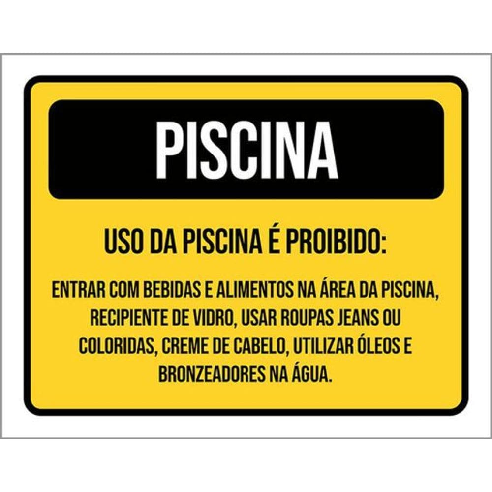 Kit 5 Placas Piscina Amarela Proibido 36X46