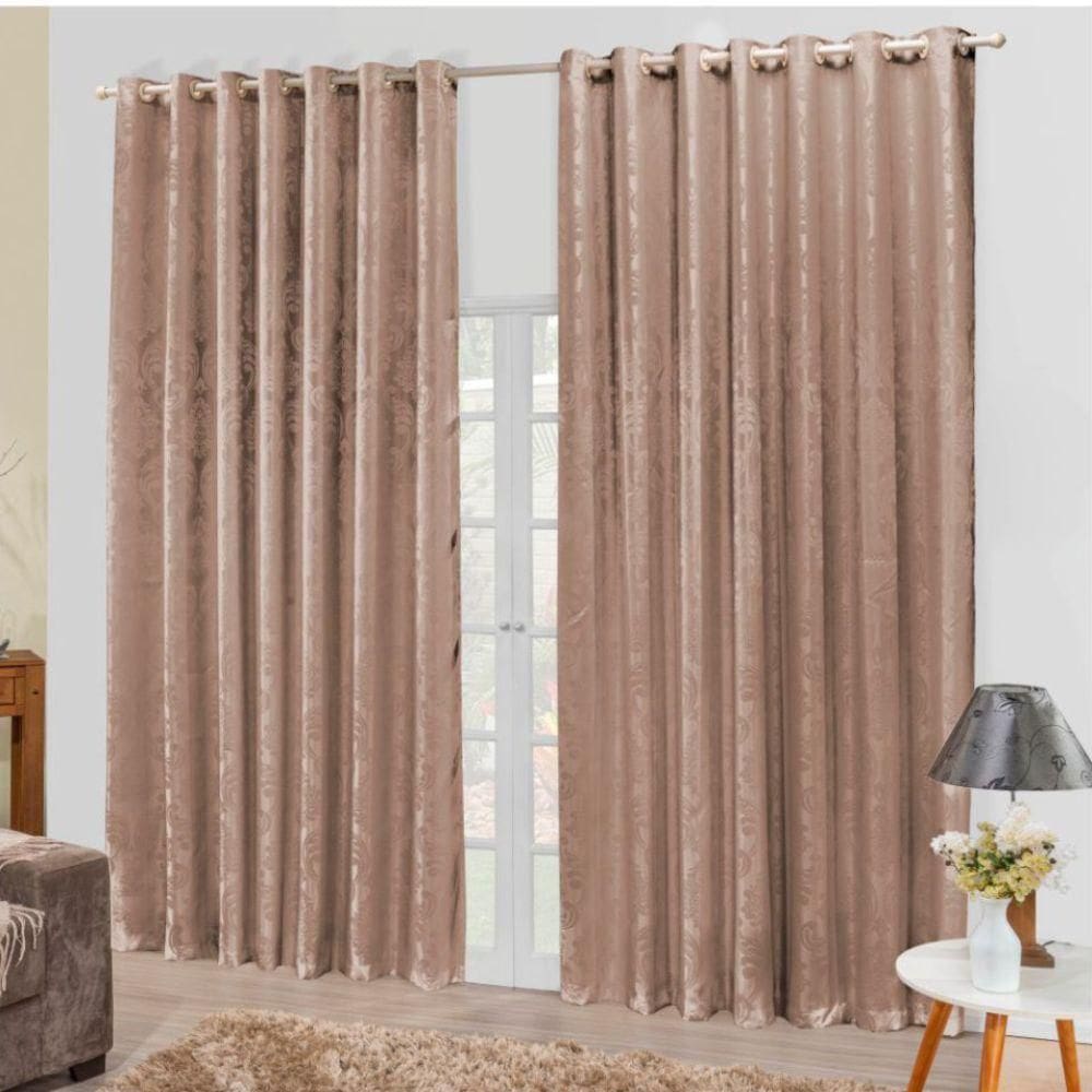 Cortina Tropical Em Jacquard 3,00 X 2,70 Para Varão - Bege