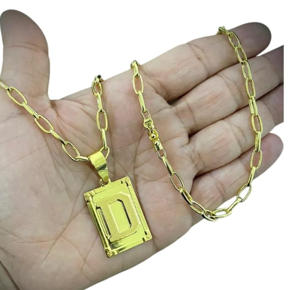 Cordão 5Mm Meia Cana + Pingente Letra - Banhado A Ouro
