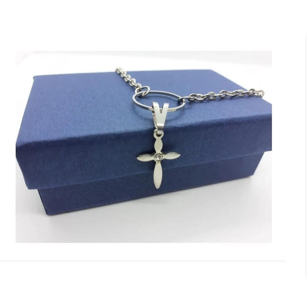 Colar Choker Corrente Pingente Crucifixo Prata Com Zirconia