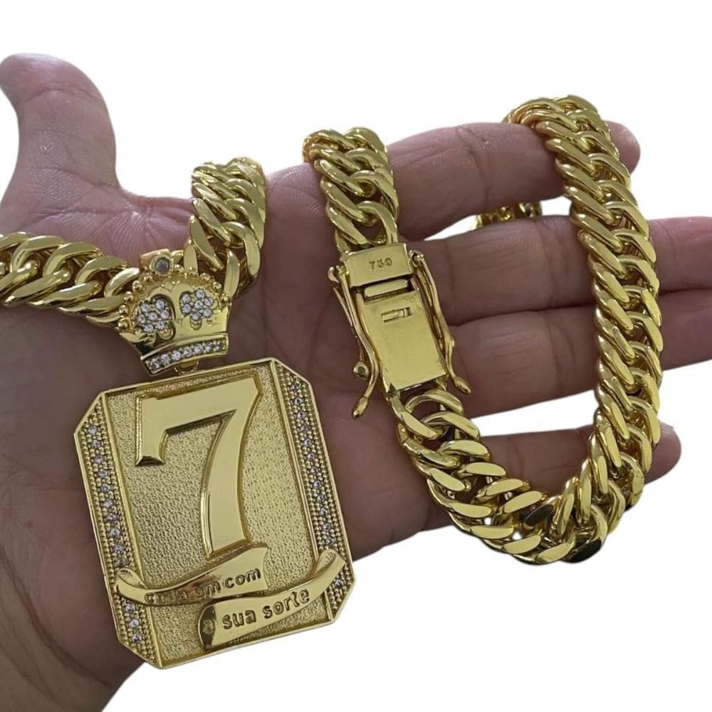 Cordão 15Mm Grumet + Pingente 7 - Banhado A Ouro 18K