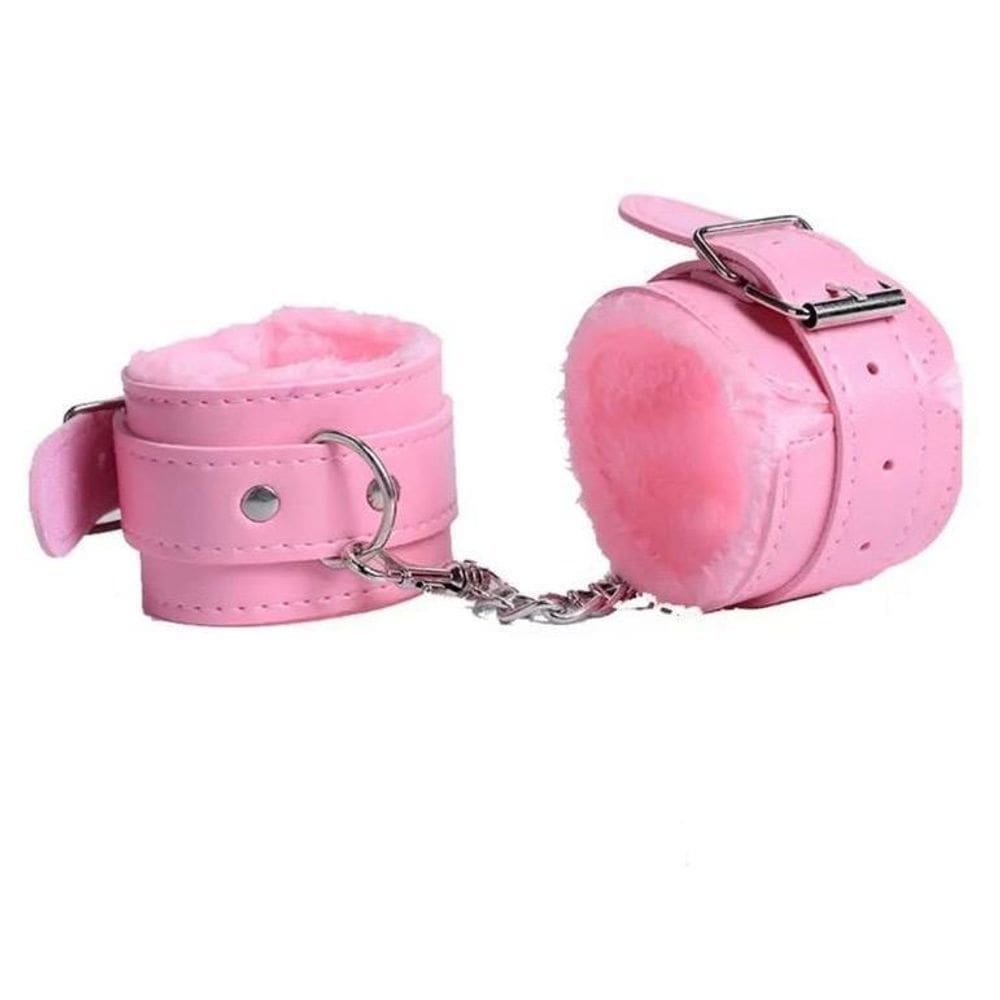 Bracelete Rosa Sexy Pelúcia Festa Fantasia Cosplay