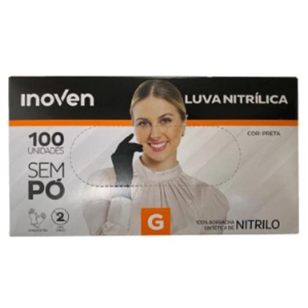 Luvas De Nitríloca Tamanho G Preta - 100 Unidades