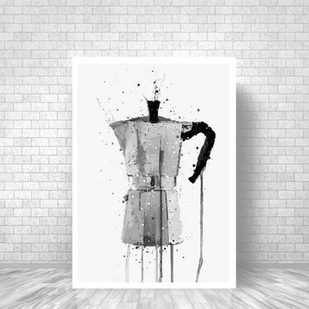 Quadro Decorativo Cafeteira Italiana 24X18Cm Moldura Branca