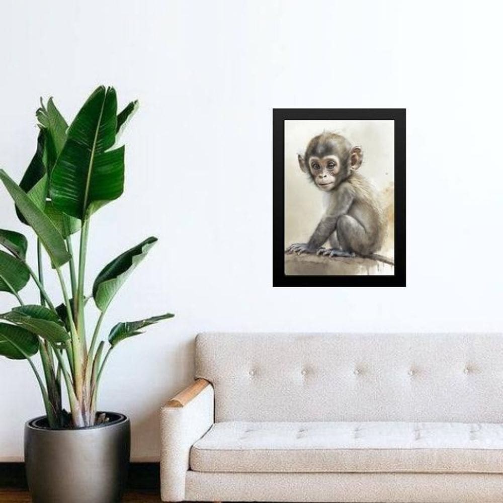 Quadro Aquarela Macaquinho 45X34Cm - Com Vidro