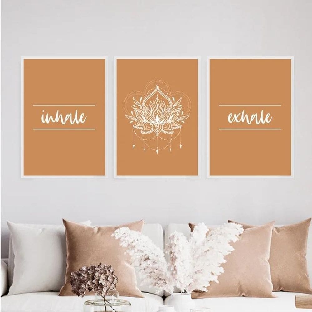 Kit 3 Quadros Inhale Exhale -Mandala 33X24Cm Branca