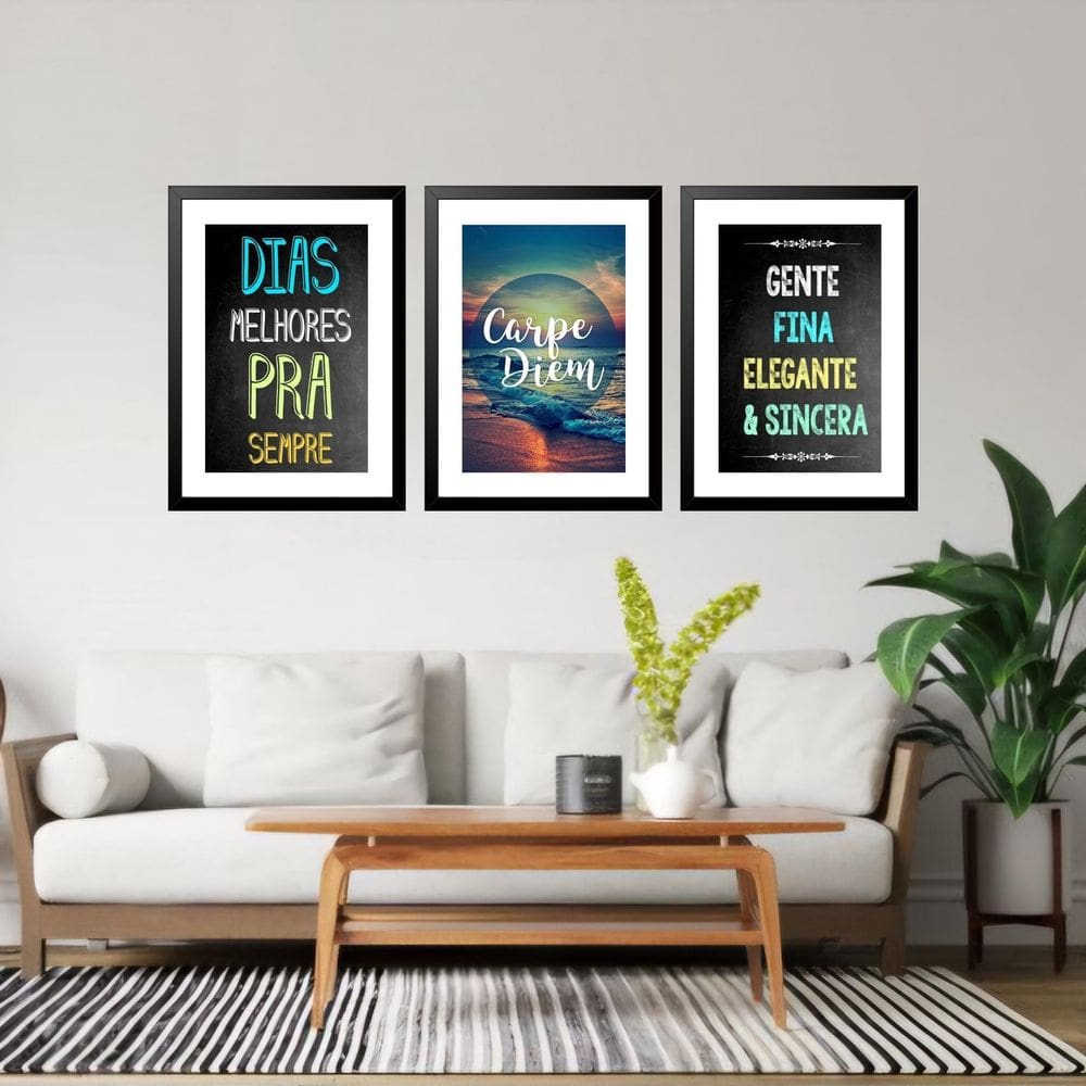 Kit 3 Quadros Grandes Carpe Diem 60X48Cm