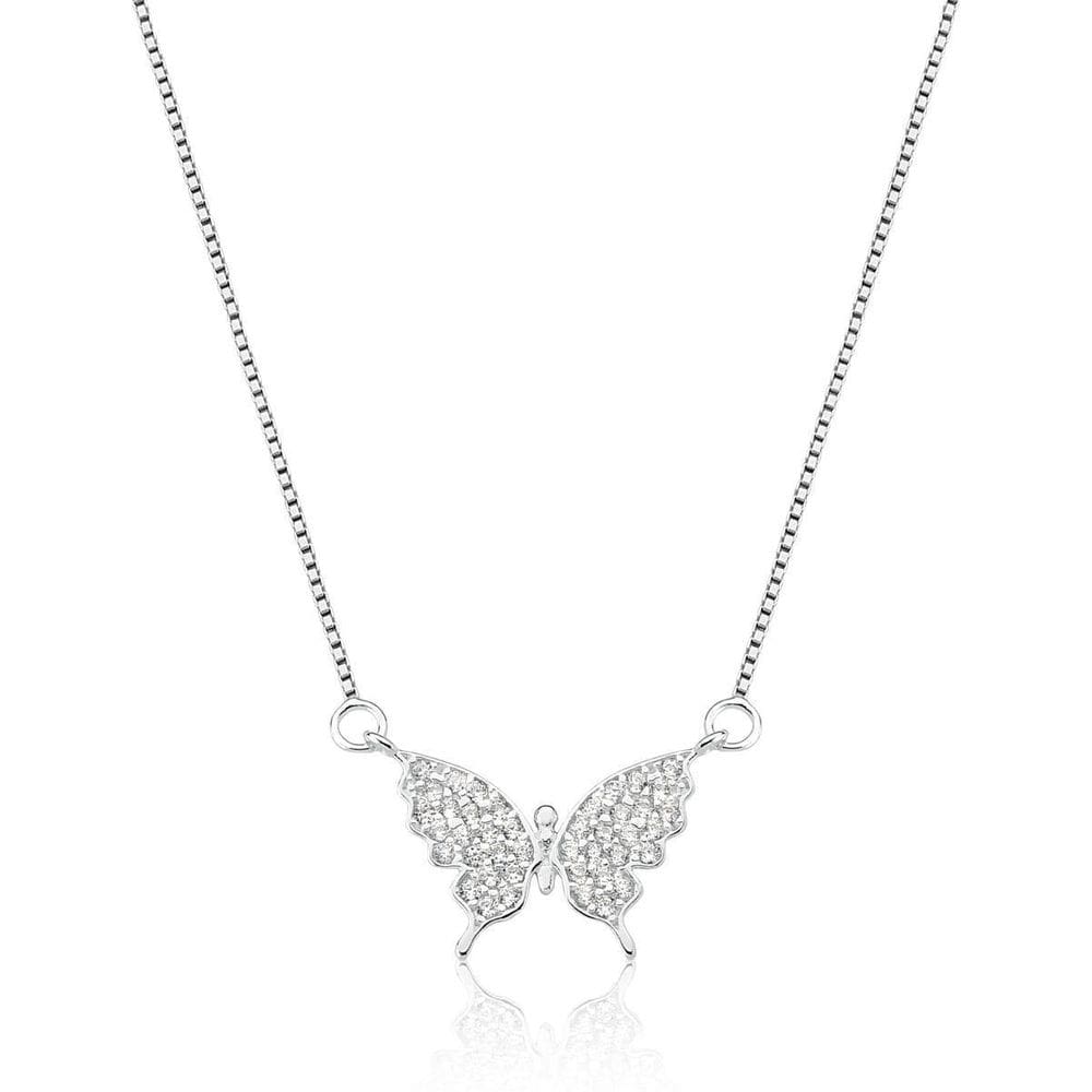 Colar Gargantilha Prata 925 Borboleta Pingente Zircônia 24P